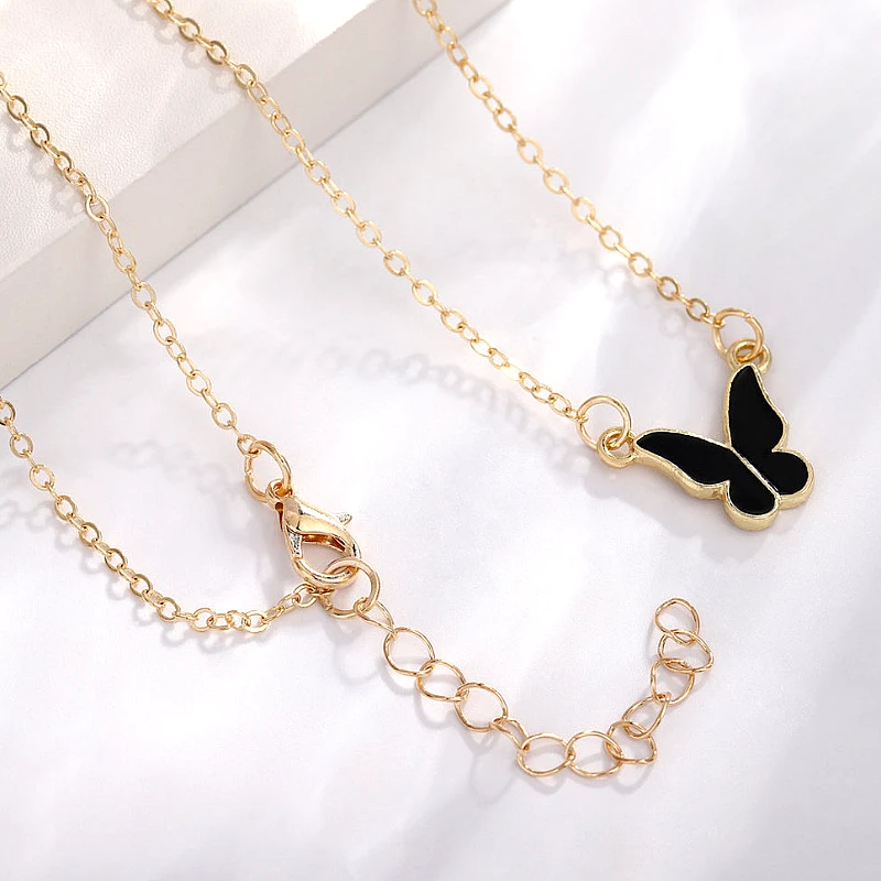 Gold-Tone Black Butterfly Jewelry Set