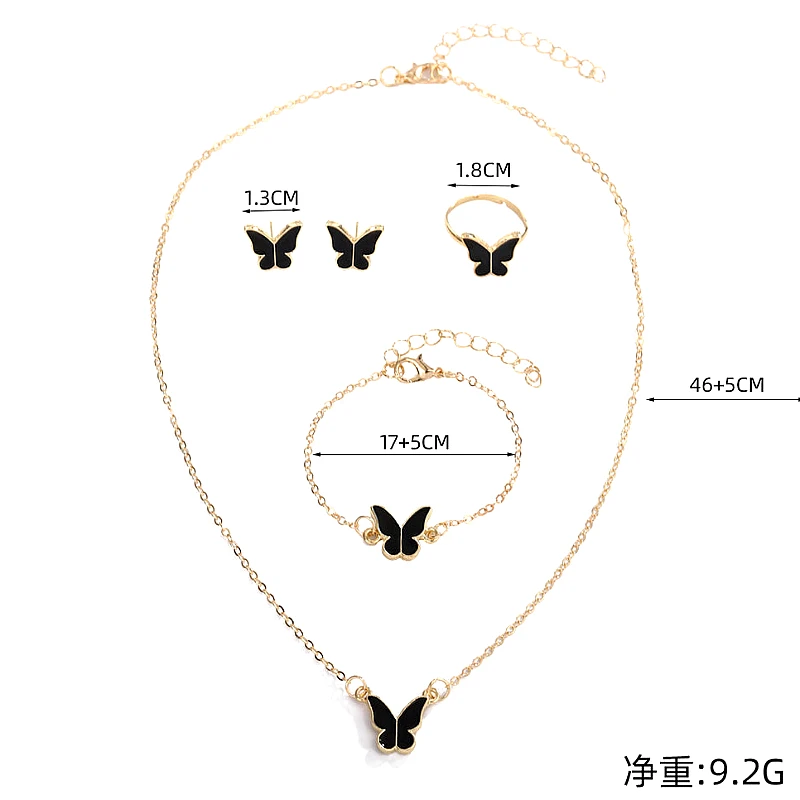 Gold-Tone Black Butterfly Jewelry Set