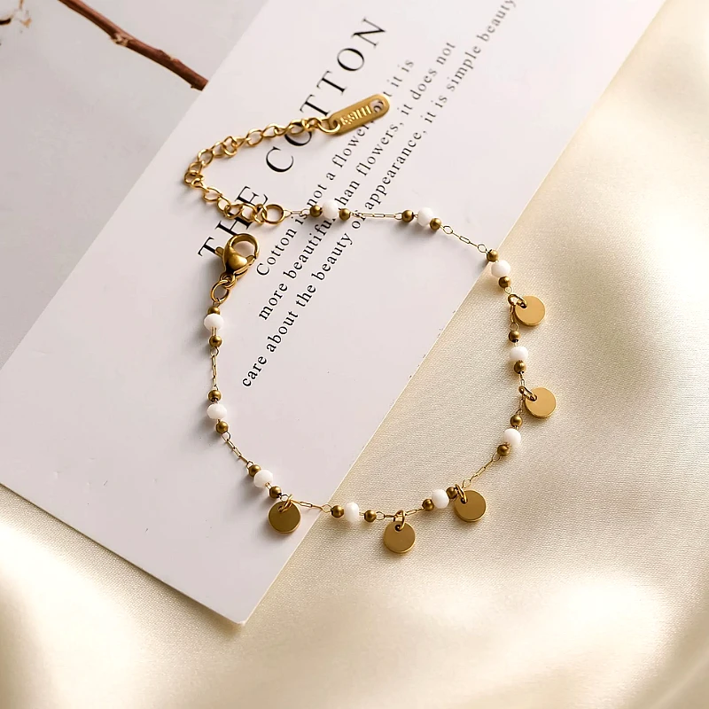 Gold-Tone Dainty Coin Disc Charm Bracelet  - Product Image