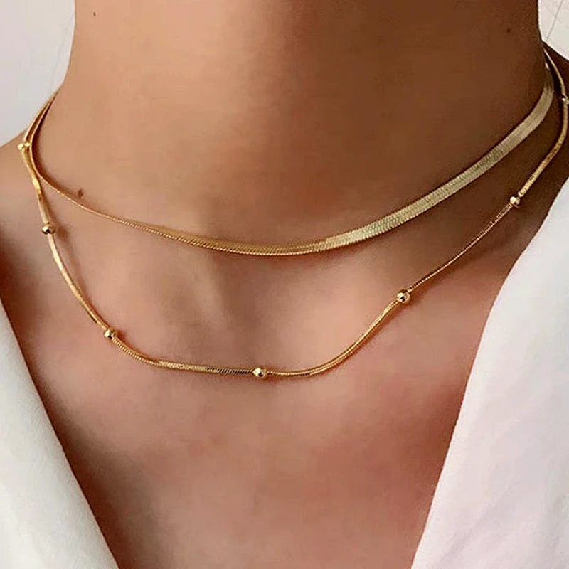 Gold-Tone Double-Layer Herringbone Necklace