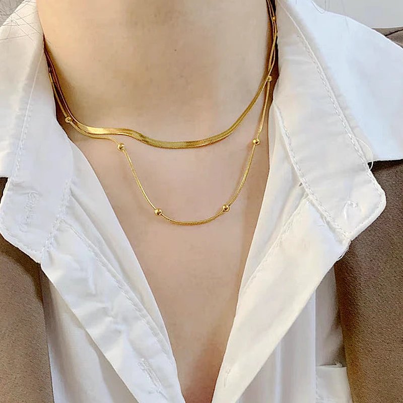 Gold-Tone Double-Layer Herringbone Necklace