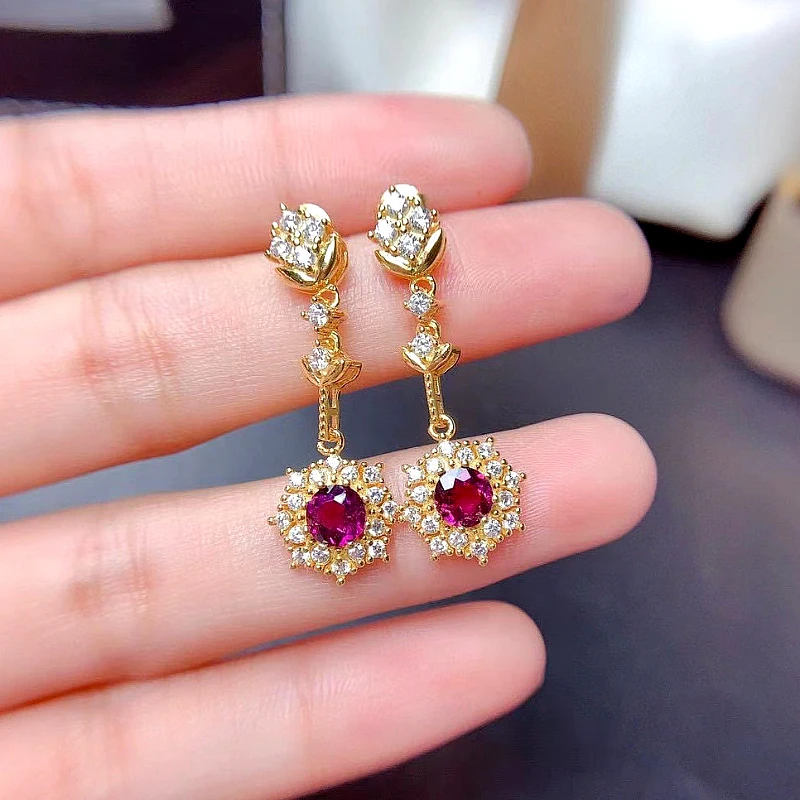 Gold-Tone Ruby Red Crystal Floral Halo Jewelry Set