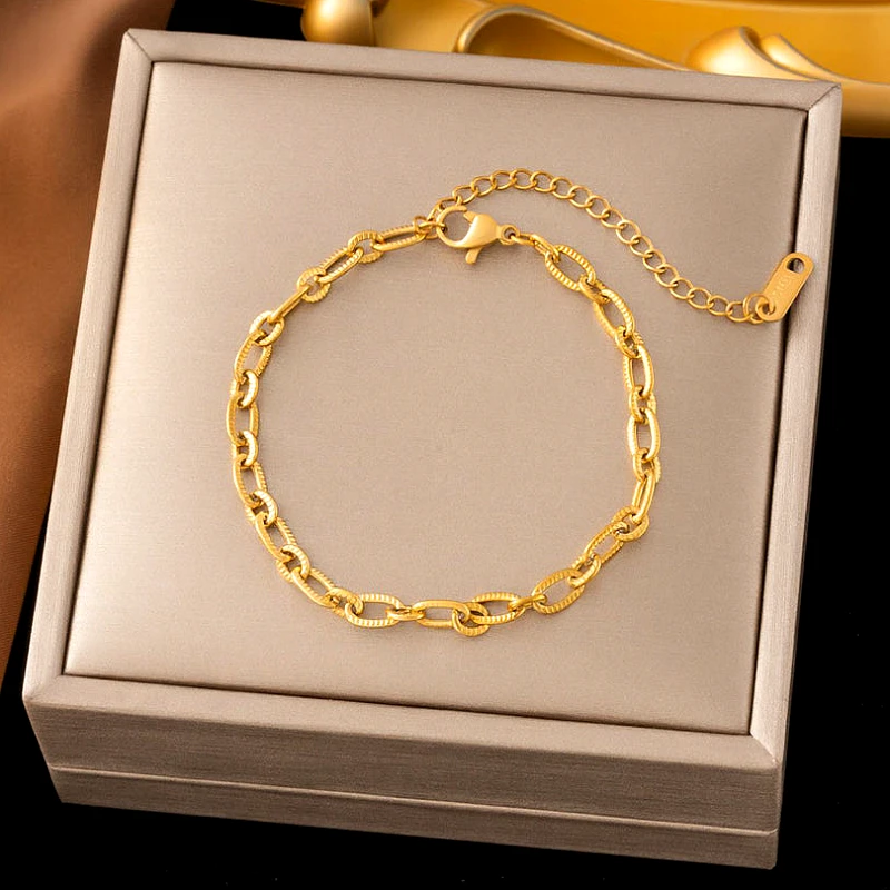 Gold-Tone Textured Paperclip Link Chain Bracelet - Product Image
