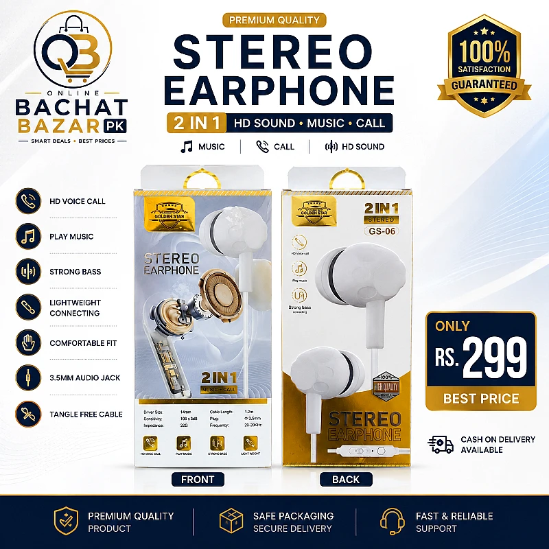 Golden Star GS 06 2 in 1 Stereo Earphone