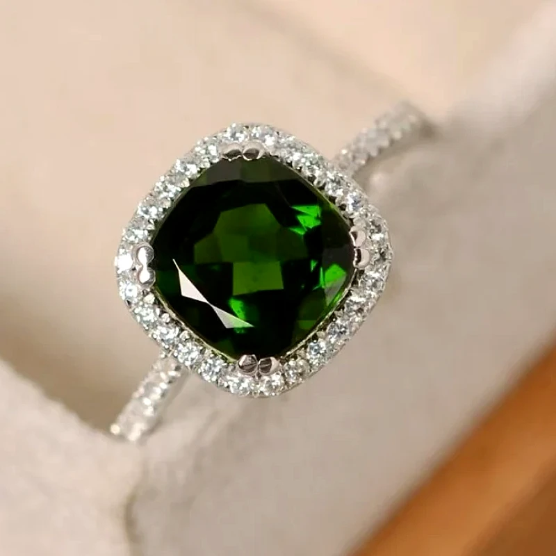 Green Square Halo Ring
