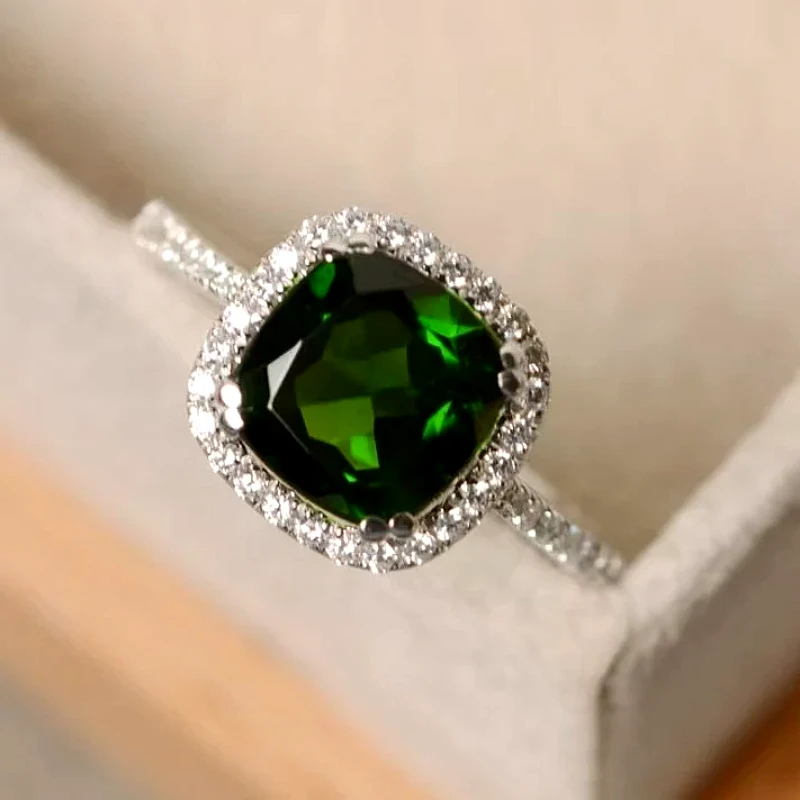 Green Square Halo Ring
