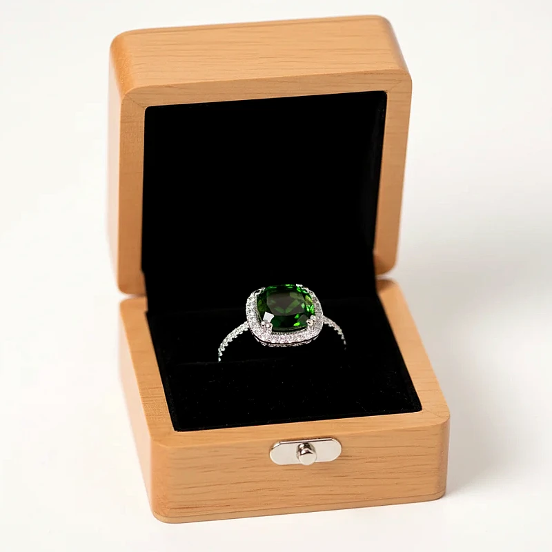 Green Square Halo Ring