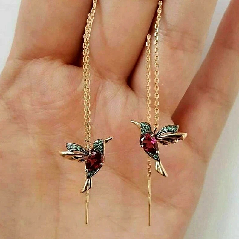 Hummingbird Chain Threader Earrings