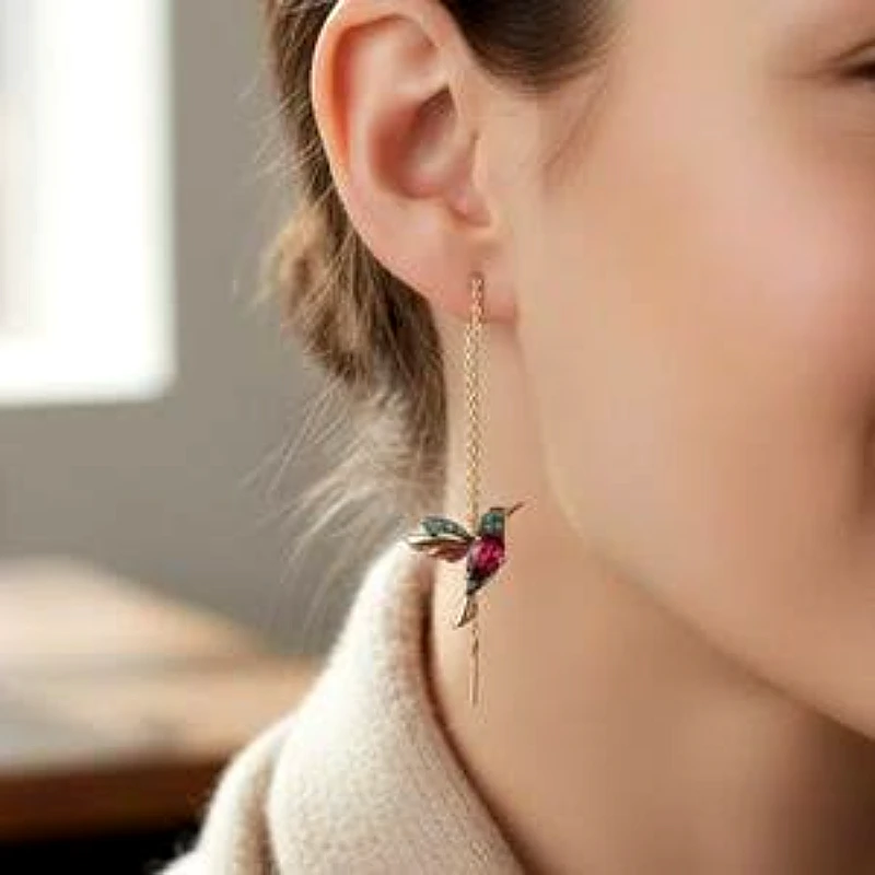 Hummingbird Chain Threader Earrings