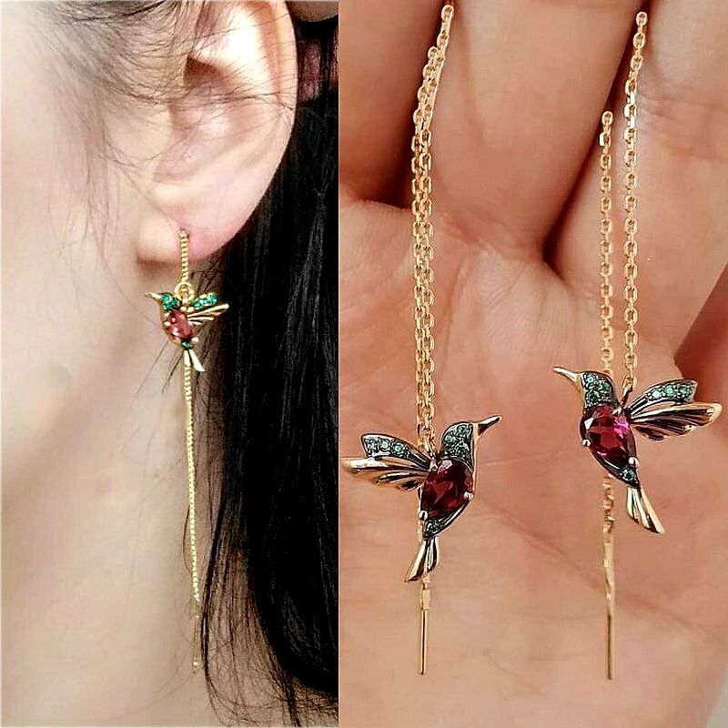Hummingbird Chain Threader Earrings