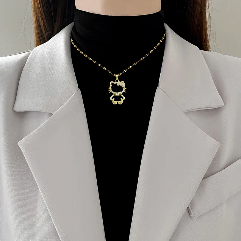 Luxury Cute Cat Pendant Gold Necklace