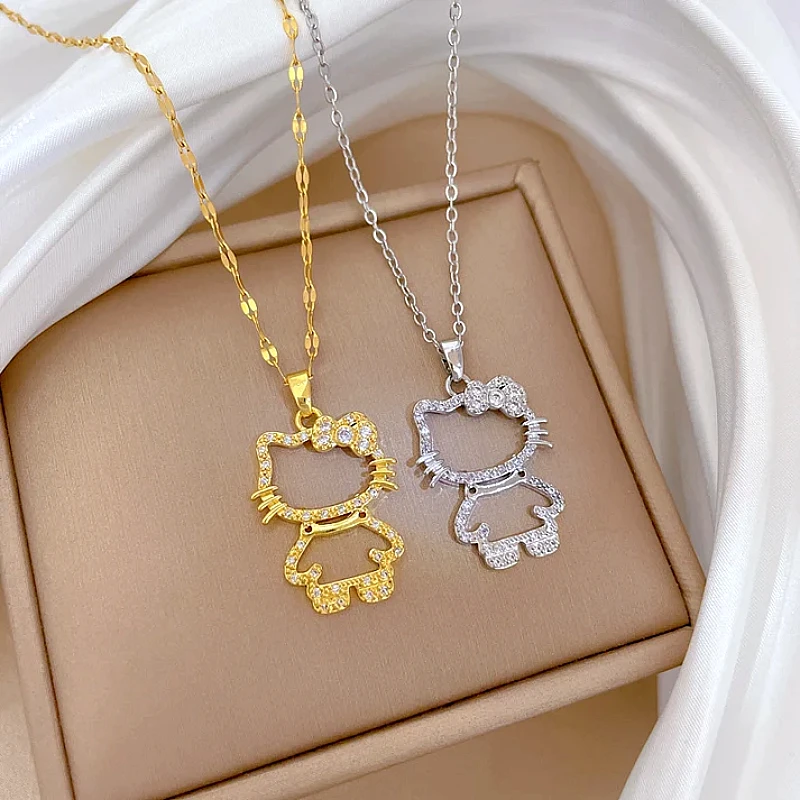 Luxury Cute Cat Pendant Gold Necklace