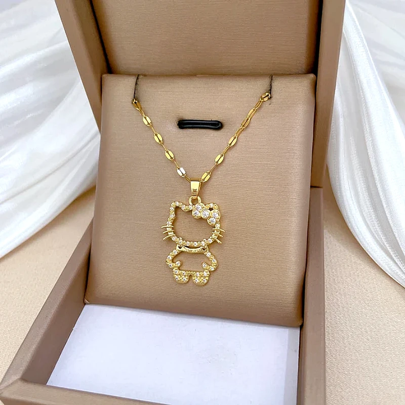 Luxury Cute Cat Pendant Gold Necklace