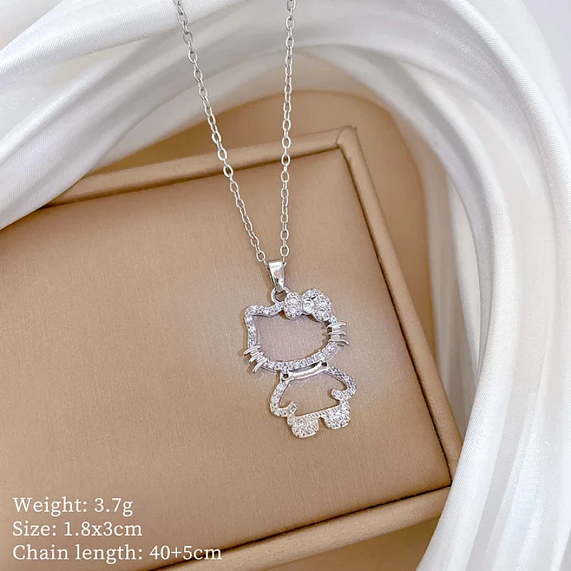 Luxury Cute Cat Pendant Silver Necklace