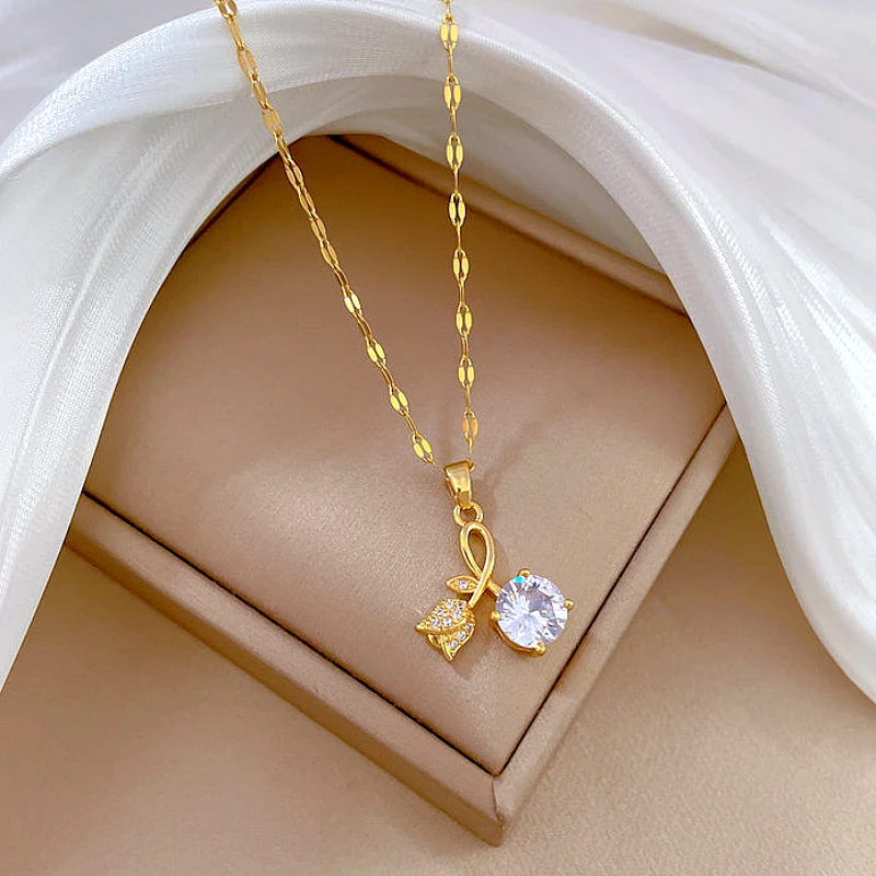 Luxury Gold Flower Diamond - Necklace