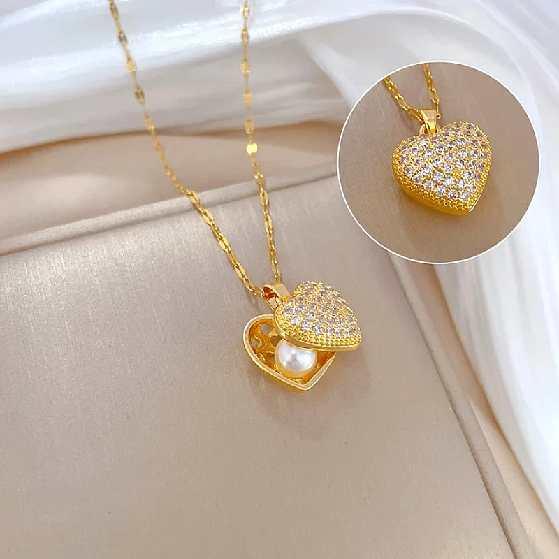 Luxury Gold Heart Pearl Necklace  