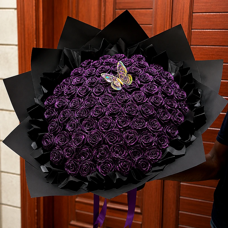 Luxury Purple Satin Rose Gift Bouquet