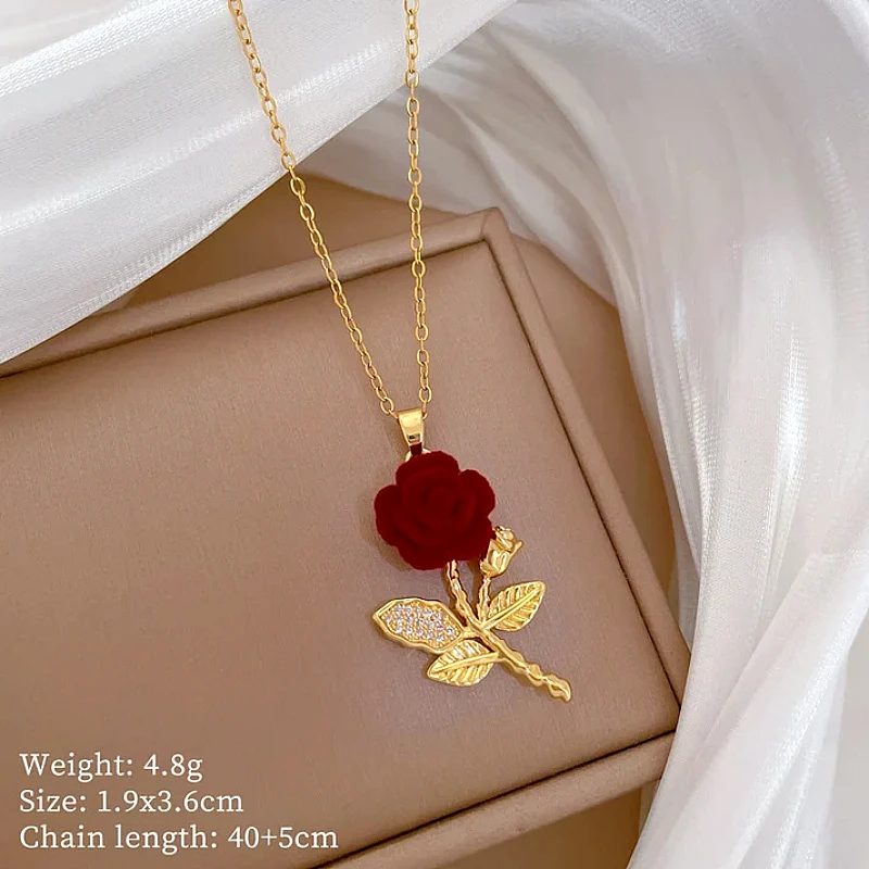 Luxury Red Rose Gold Pendant Necklace