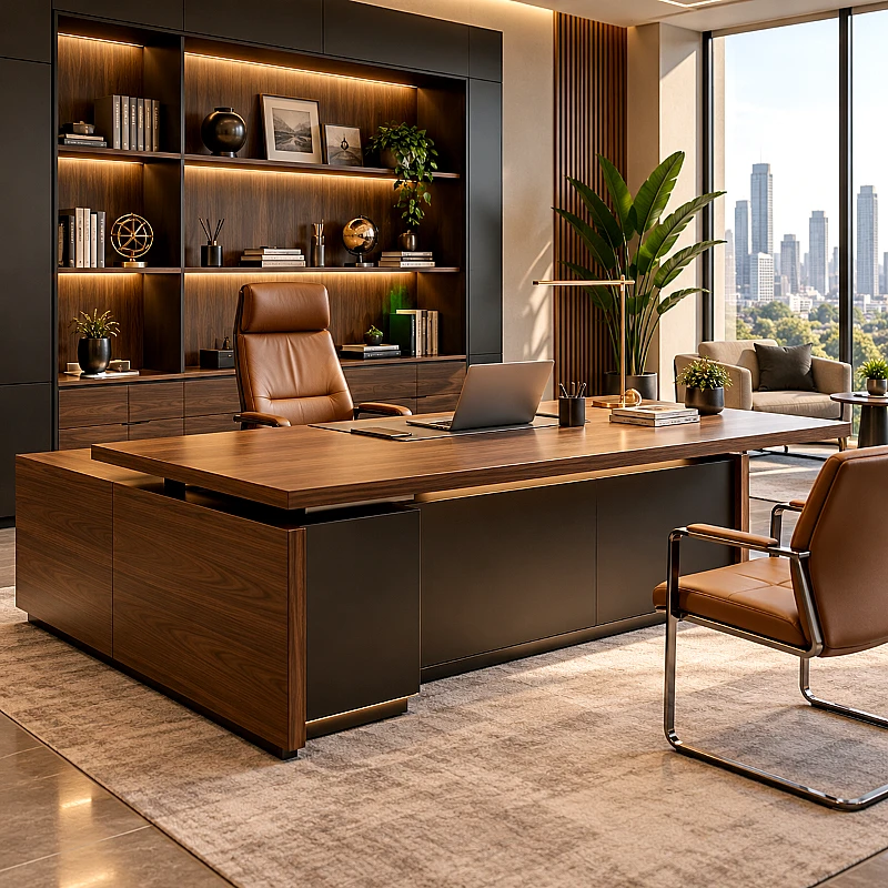 Modern Executive Office Desk with Wood-Look Finish