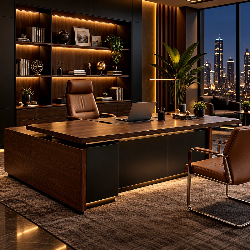 Modern Executive Office Desk with Wood-Look Finish