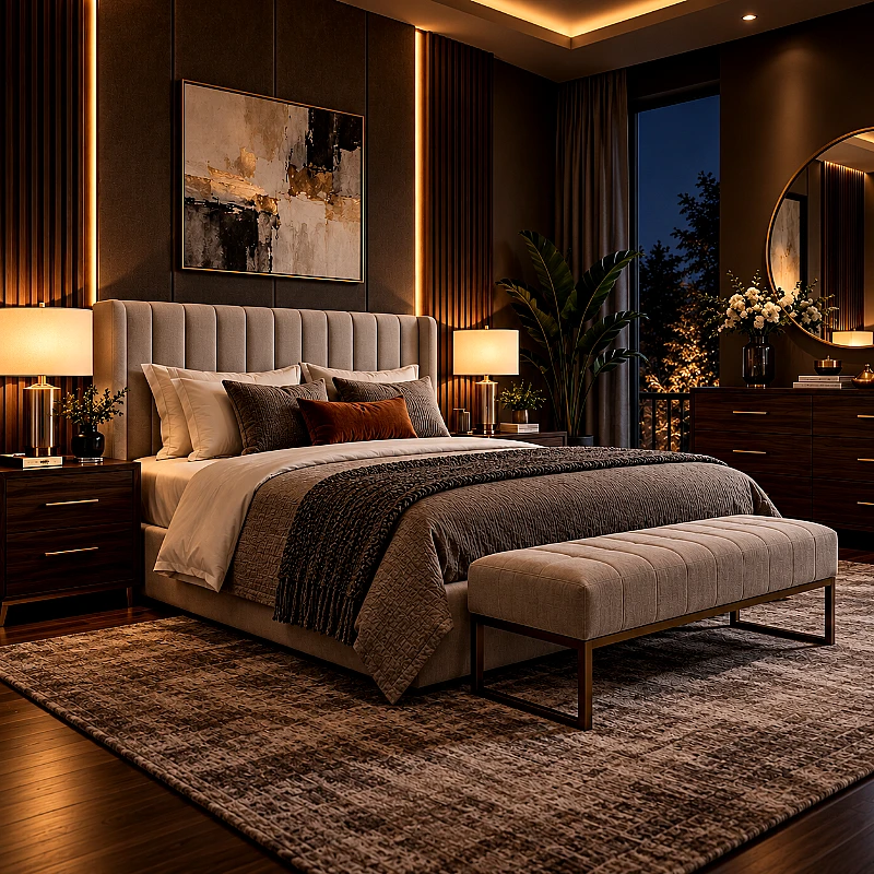 Modern Upholstered Bed with Padded Headboard
