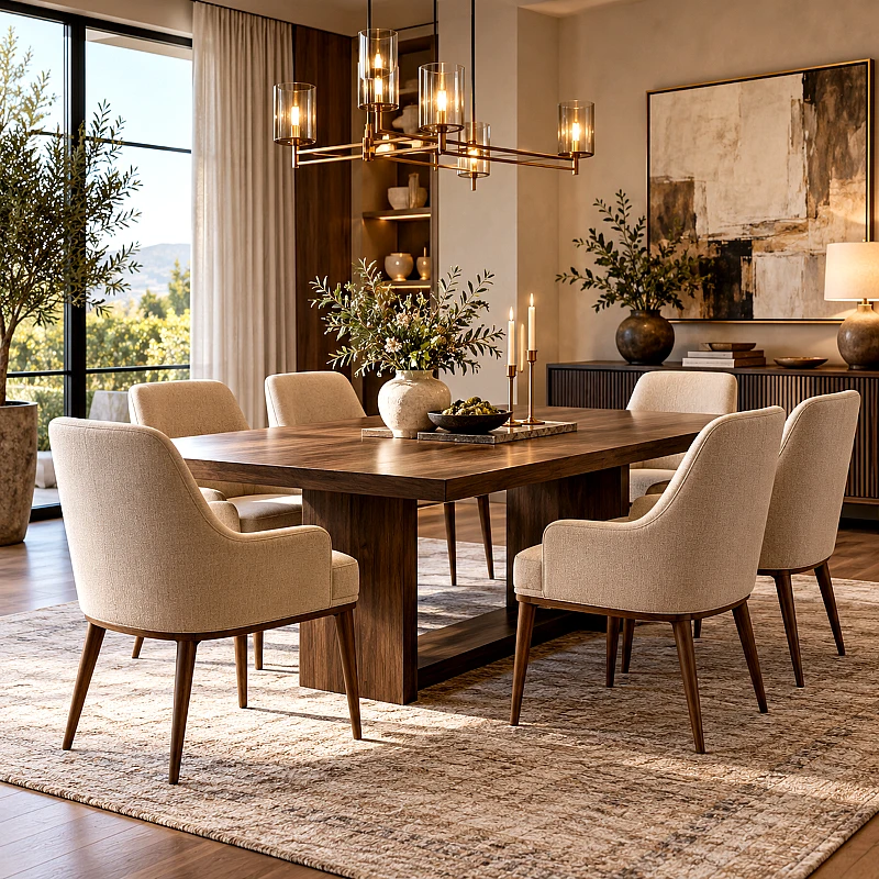 Modern Wooden Dining Table Set with Upholstered Ch
