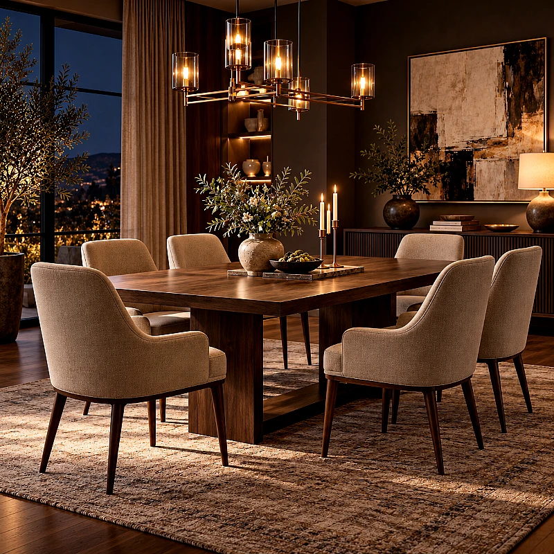 Modern Wooden Dining Table Set with Upholstered Ch