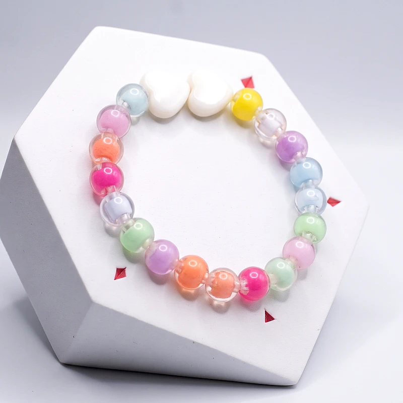 Multi Color Bead Bracelet White Heart (1 to 5 Yrs)