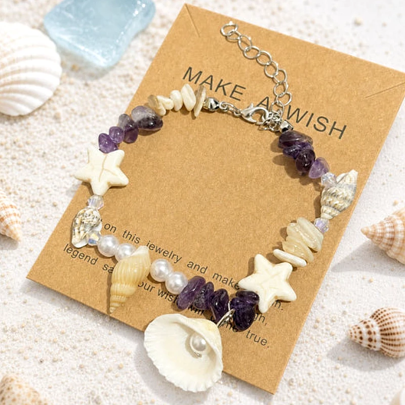 Ocean Beach Seashell Starfish Beaded Charm Bracele - Product Image