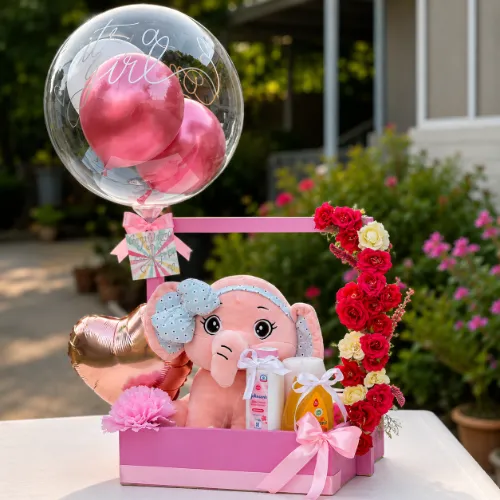 Pink Elephant Baby Gift Hamper