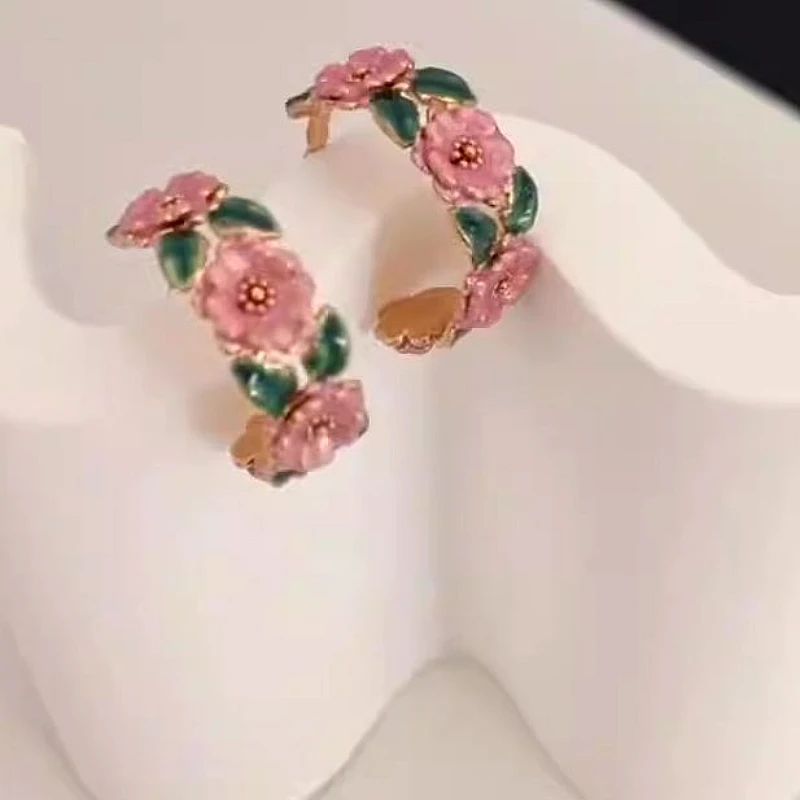 Pink Flower Hoop Earrings
