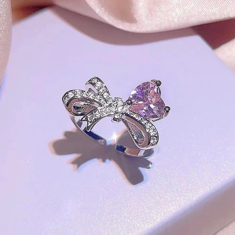 Pink Heart Bow Ring