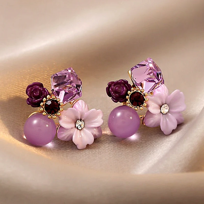 Purple Flower Stud Earrings