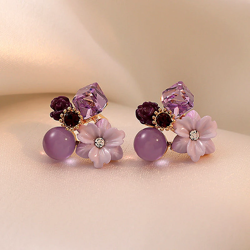 Purple Flower Stud Earrings
