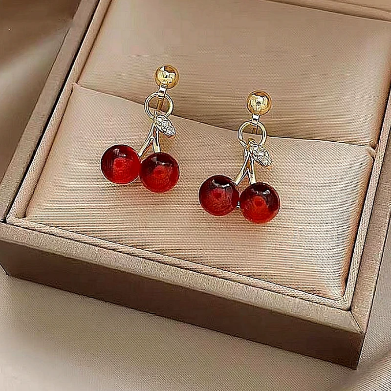 Red Cherry Drop Earrings