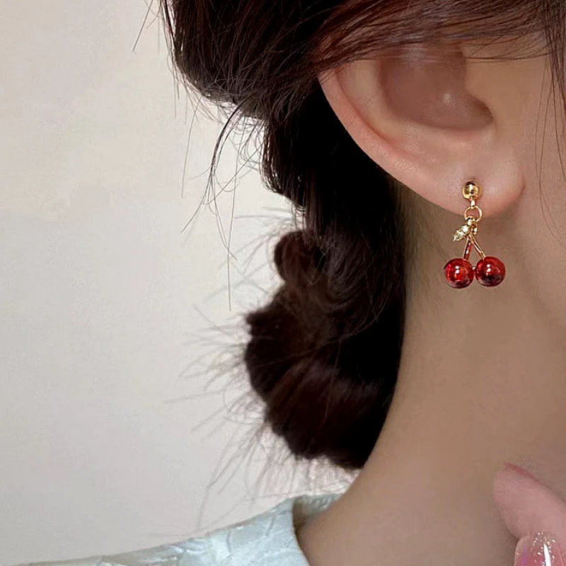 Red Cherry Drop Earrings