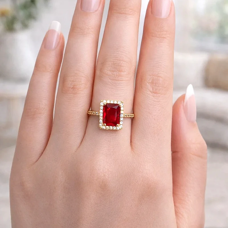 Red Stone Halo Ring