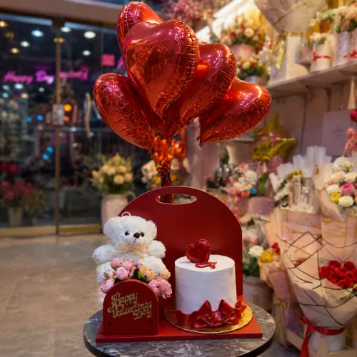 Romantic Love Cake &amp;amp;amp;amp;amp;amp; Teddy Balloon Gift Hamper - Product Image