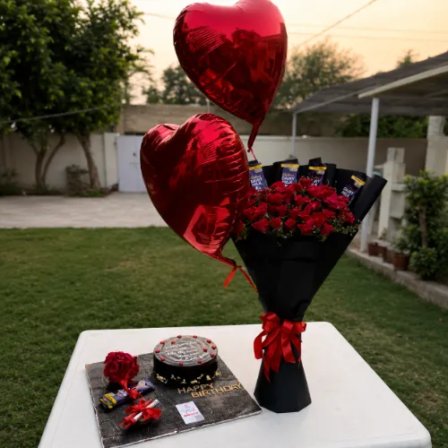 Romantic Rose, Cake &amp;amp; Heart Balloon Love Hamper - Product Image