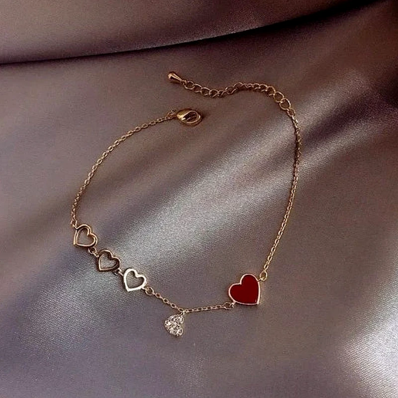 Rose Gold-Tone Multi-Heart Charm Chain Bracelet - Product Image