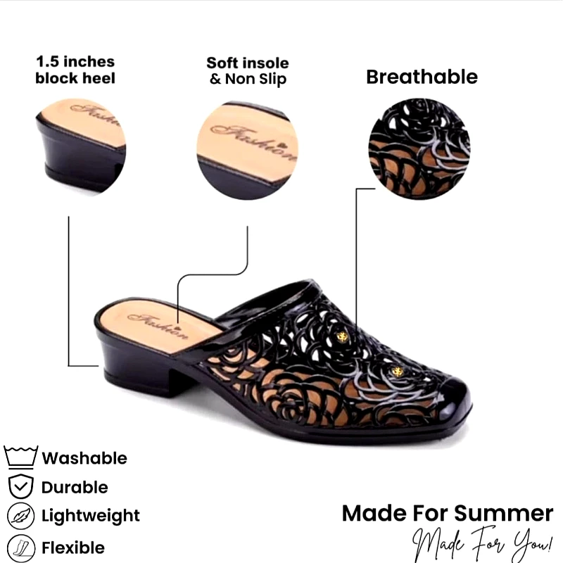 Rubber soft flower pattern heel shoes