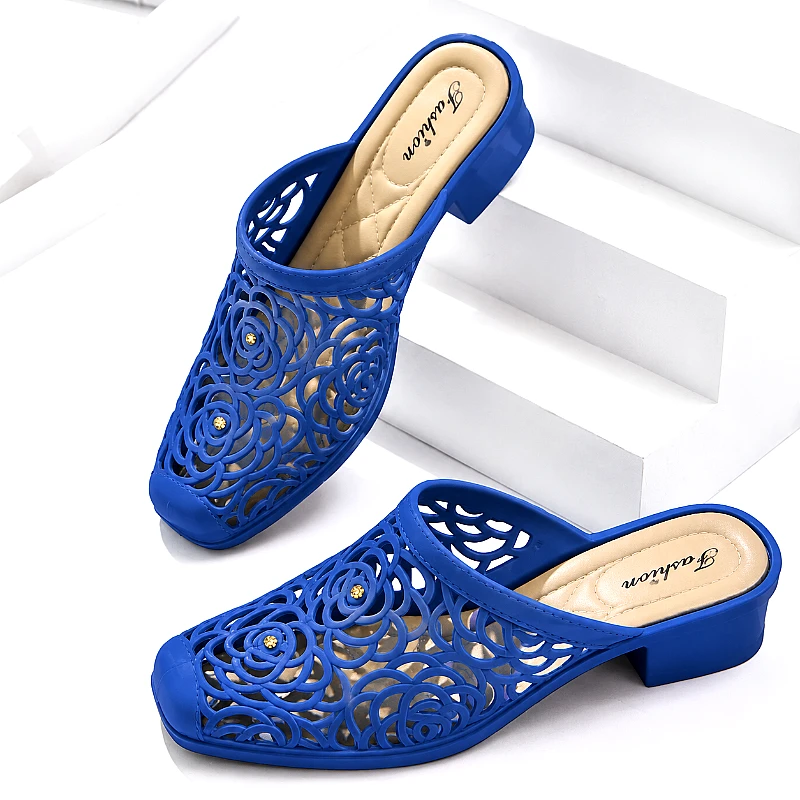 Rubber soft flower pattern heel shoes