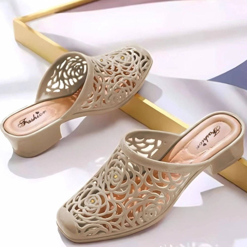 Rubber soft flower pattern heel shoes