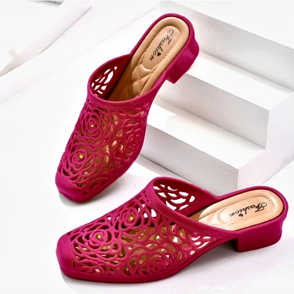 Rubber soft flower pattern heel shoes