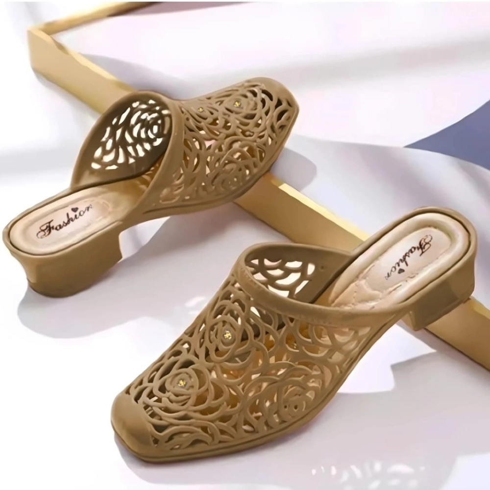 Rubber soft flower pattern heel shoes