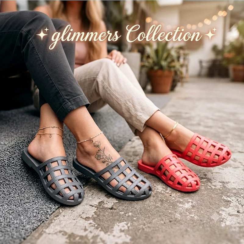 Rubber Soft grid design cut shoes