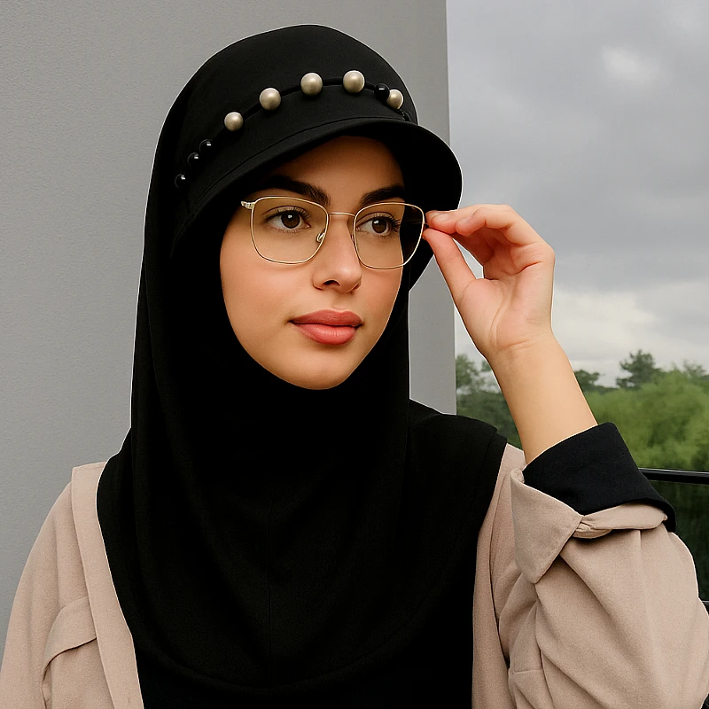 Scarf With Attached Cap Black Color