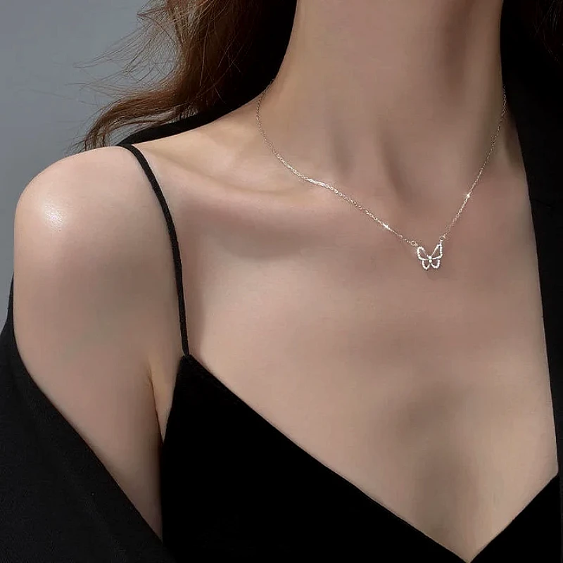 Silver Butterfly Pendant Necklace