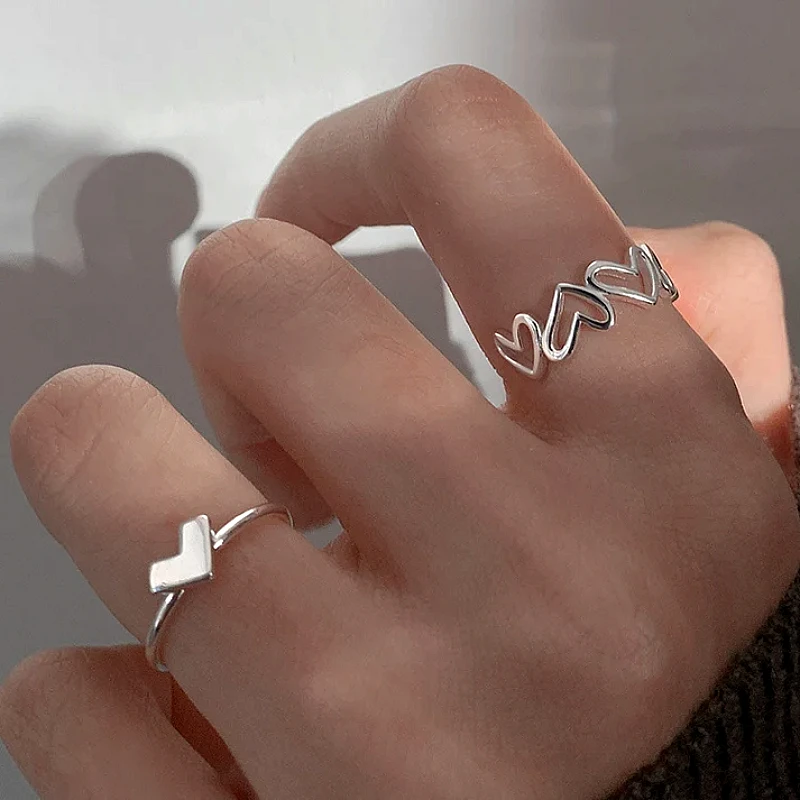 Silver Heart Ring Set Of 2