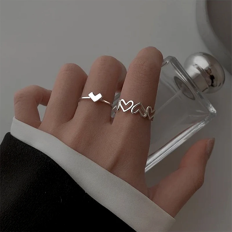 Silver Heart Ring Set Of 2